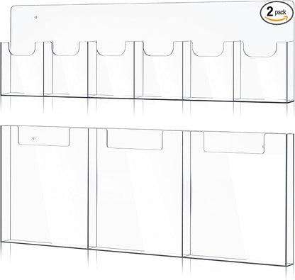 Sherr 2 Pcs Acrylic Brochure Pamphlet Holder Wall Mount 2 Sizes 9 Pocket Fits for 8.5" x 11" and 4" x 9" Brochure Magazine Holder Literature Multi Slot Wall Mount Combo Display Clear Flyer
