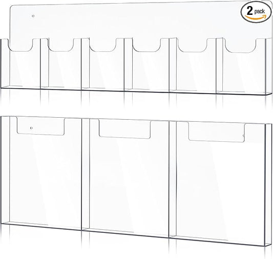 Sherr 2 Pcs Acrylic Brochure Pamphlet Holder Wall Mount 2 Sizes 9 Pocket Fits for 8.5" x 11" and 4" x 9" Brochure Magazine Holder Literature Multi Slot Wall Mount Combo Display Clear Flyer