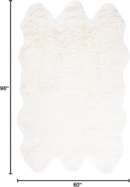 SAFAVIEH Sheep Skin Collection Area Rug - 5' x 8', Natural & White, Handmade Rustic Glam Genuine Pelt, 3.4-inch Thick Ideal for High Traffic Areas in Living Room, Bedroom (SHS211A)