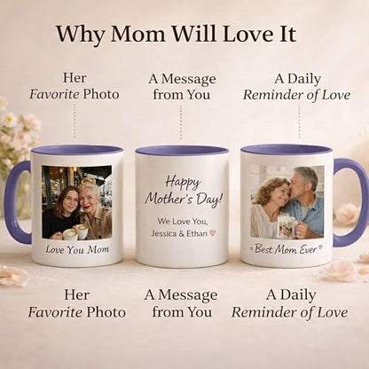 Personalized Coffee Mug Custom Photo Text Logo, Gifts for Mom from Daughter or Son, Durable Ceramic Coffee Cup for Grandma, Mothers Day Gift Idea, Best Gifts for Mom 11oz (Purple)