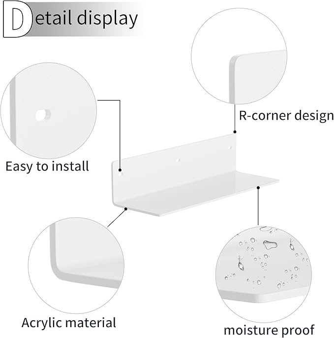 Sezanrpt 12 Inches White Acrylic Wall Shelves Set of 2, Wall Mounted Shelves for Plants, Speaker, Camera, Toiletries, Spice Jars, Coffee, Candles, Shoes, 2 Pack