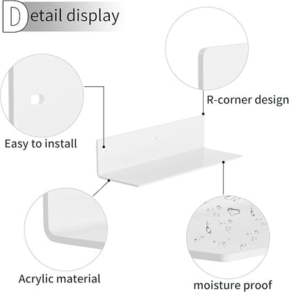 Sezanrpt 12 Inches White Acrylic Wall Shelves Set of 2, Wall Mounted Shelves for Plants, Speaker, Camera, Toiletries, Spice Jars, Coffee, Candles, Shoes, 2 Pack