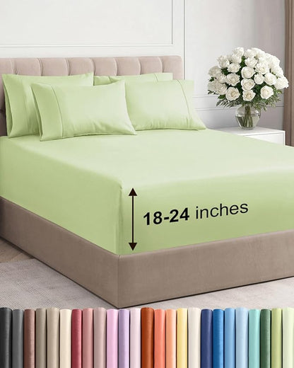 Extra Deep Full Sheet Set - 6 Piece Breathable & Cooling Sheets - Hotel Luxury Bed Sheets Set - Easy & Secure Fit - Soft, Wrinkle Free & Comfy Sheets Set - Light Sage Sheet Set with Extra Deep Pockets