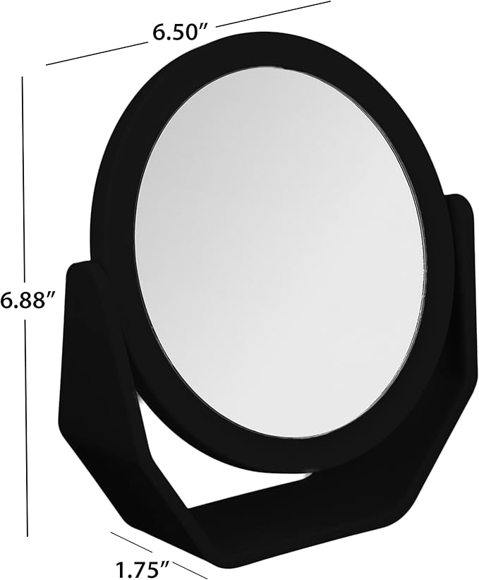 EXPRESSIONS Premium Soft Touch Rotating Mirror - Round Black Vanity Mirror, Handheld or Tabletop, 1x/2x Magnification Makeup Mirror, Small Desk or Travel Mirror