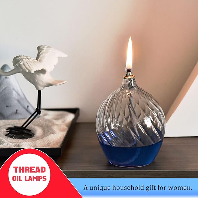 2Pcs Refillable Liquid Petite Glass Oil lamp, Sturdy Borosillicate Glass Oil Candle, Unique Internal Thread Appearance for Fine Dining & Restaurants or Home