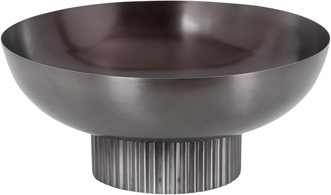 Kate and Laurel Rooks Ribbed Decorative Metal Bowl, 12 Inch Diameter, Gray Gunmetal, Modern Raised Fruit Bowl for Kitchen Counter or Use as a Key Bowl for an Entryway Table
