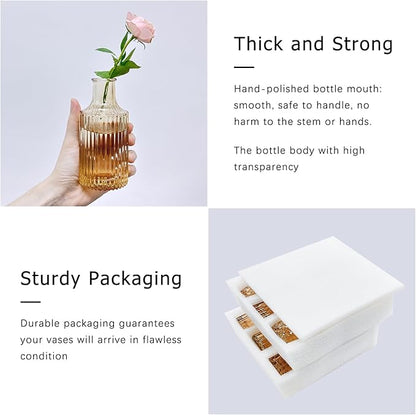 12pcs Glass Bud Vase Set, Small Gold Amber Flower Vases for Centerpieces in Bulk, Mini Vintage Vase for Wedding, Home,Table Decoration