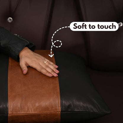 D DOLLY LAMB Lambskin Leather Pillow Cover - Sofa Cushion Case - Decorative Throw Covers for Living Room & Bedroom, 18x18 Inches - Black and Tan Crunch Plain