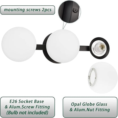 Black Bathroom Vanity Light Fixtures, Modern 3 Lights Globe Wall Sconce Lighting, Porch Wall Mount Light Fixture for Bathroom, Mirror Cabinets Hallway Stairs (Matte Black, 3-Light)