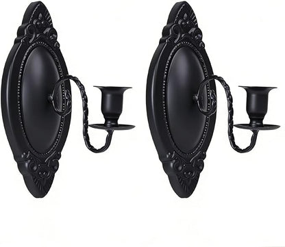 Black Candle Sconces Set of Two, Victorian Decor Royal Wall Sconce, Metal Rustic Candle Holder Baroque Home Wall Decor for Living Room, Dining Room, Bedroom, Fireplace, Hallway, Window
