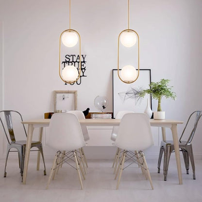 Modern Gold Globe Chandelier 2-Lights Mid Century Pendant Light Brushed Brass Ceiling Hanging Lighting Fixture with White Globe Glass Lampshade for Kitchen Island Dining Room Bedroom