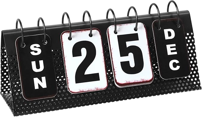 Metal Desk Calendar Standing Flip, Desktop Perpetual Flip Calendar with Large Display, Farmhouse Vintage Daily Flip Calendar for Home Office Decor, Reusable Yearly