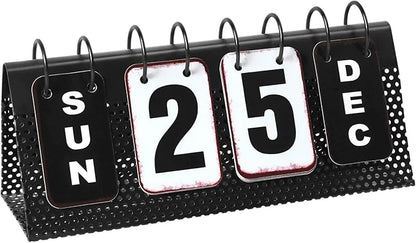 Metal Desk Calendar Standing Flip, Desktop Perpetual Flip Calendar with Large Display, Farmhouse Vintage Daily Flip Calendar for Home Office Decor, Reusable Yearly