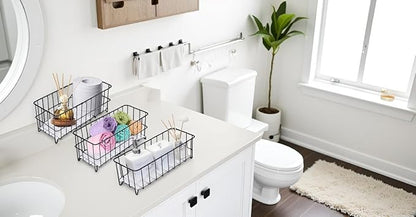 TIEYIPIN Farmhouse Decor Small Metal Wire Storage Organizer Basket Bins, Stainless Steel Organizing Basket Caddy Bin for Kitchen Cabinets, Bathroom, Pantry, Garage - Black (Set of 3)