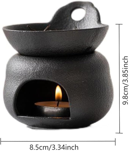 Delicate Romantic Metal Tealight Candle Holder Oil Tart Burner Aroma Diffuser Furnace Home Decoration Split Design Black