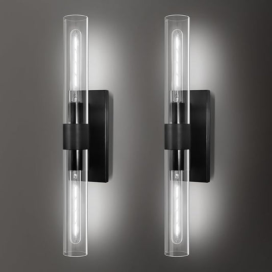 Black Wall Sconces Set of 2, Hardwired Bathroom Vanity Light Fixture, 22.8" Brass Sconce Wall Lighting, Modern Wall Light Set of Two, Cylinder Lamp for Bedroom Living Room Mirror Hallway