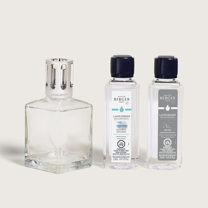 MAISON BERGER Set – Lampe Berger Starter Square Fragrance Diffuser with 2 Refills (Ocean Breeze & So Neutral) – Elegant French Air Purifier – Made in France – 2 × 250 mL (8.45 Fl Oz)
