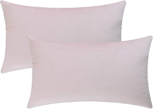 Jeneoo Set of 2 Comfy Soft Velvet Lumbar Throw Pillow Covers for Sofa Couch, Decorative Solid Rectangle Cushion Cases for Bedroom Car (12 x 20 Inches, Baby Pink)