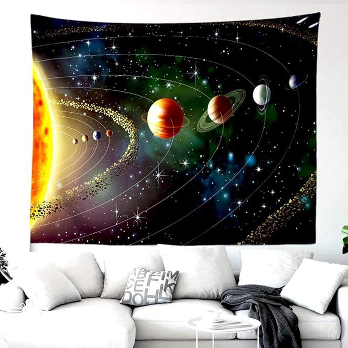 Solar System Planet Tapestry Cosmic Universe Space Stars Wall Hanging Decor Indian Mandala Bohemian Hippie Trippy Large Tapestry for Bedroom Living Room Dorm(80x60 Inch)