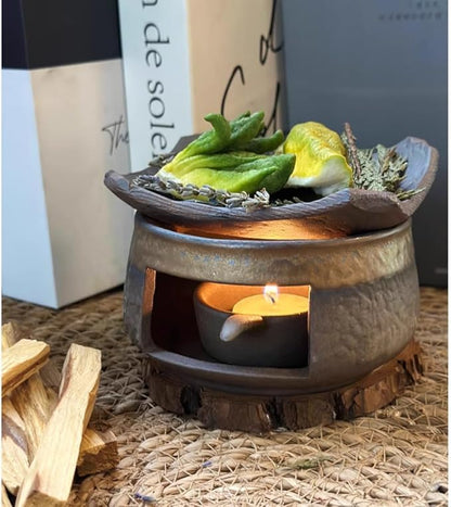 Ceramic Aromatherapy Burner, Tea Light Candle Holder and Essential Oil Diffuser, Natural Fragrance Warmer for Home or Office, Candle and Wax Melt Warmer, Meditation Incense Burner Set