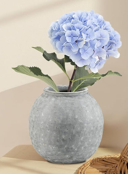 Serene Spaces Living Antique Ashen Orb Cement Vase, Grey Concrete Floral Vase, Home, Office Decor, Table Centerpiece for Vintage Wedding, Anniversary, Birthday, Holiday, 8.5" Diameter & 8.5" Tall