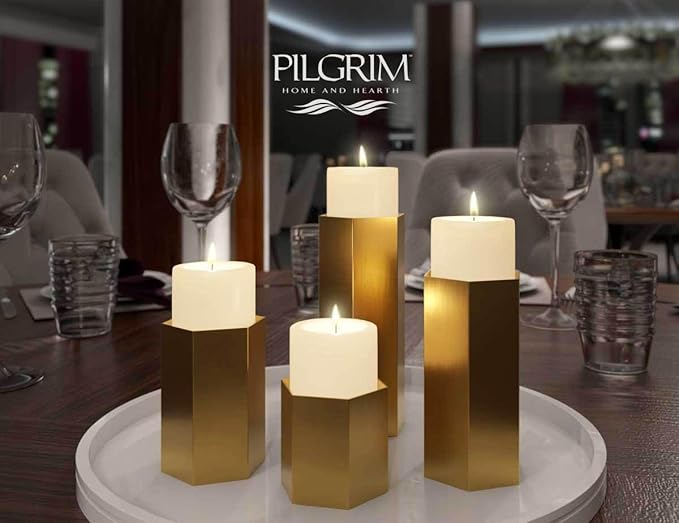 Pilgrim Home and Hearth Luxury Brass Hexagon Candle Holder 10 inch Tall