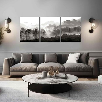 YJYart Bathroom Art Wall Decor Misty Forest Pictures Home Wall Decor for Bedroom Kitchen Office Modern Artwork 12"x 16" x 3 Piece