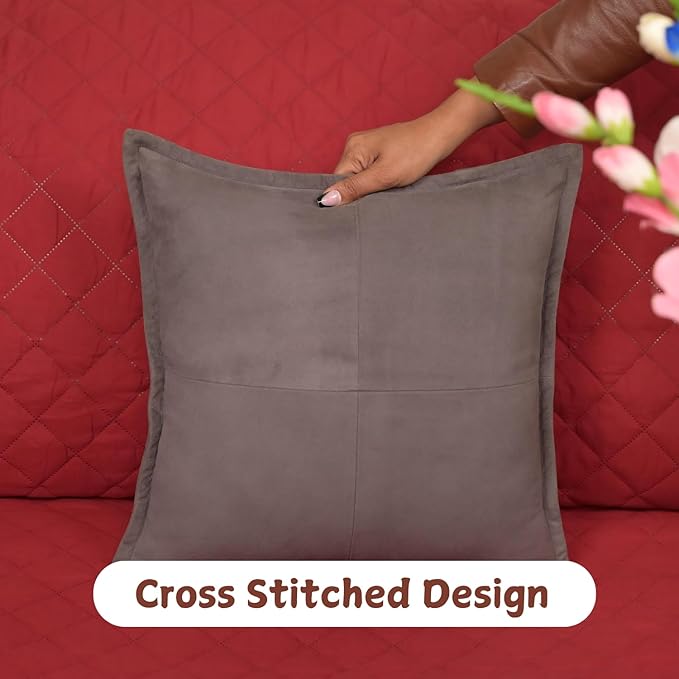 Genuine Suede Leather Pillow Cover, 22x22 Inch Case for Lumbar Throw Couch Pillows, Thick & Soft Cushion Covers for Sofa Bed Home Decor (Suede Grey Box Pack of 1)