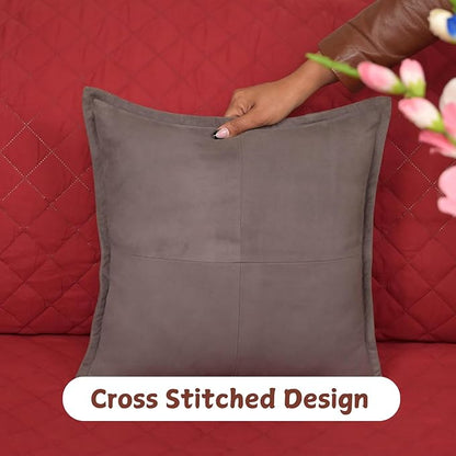 Genuine Suede Leather Pillow Cover, 22x22 Inch Case for Lumbar Throw Couch Pillows, Thick & Soft Cushion Covers for Sofa Bed Home Decor (Suede Grey Box Pack of 1)