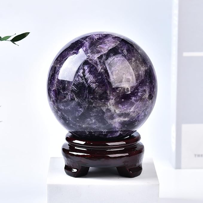Large Dream Amethyst Crystal Ball with Stand Healing Crystals Sphere for Meditation, Divination, Witchcraft 100-110mm/3.9-4.3"