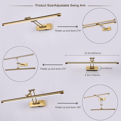 Picture Light Battery Operated with Remote LED Dimmable Picture Light for Paintings, Brass Rechargeable 24 inch Battery Operated Wall Sconce for Art Lighting Gallery Portrait Artwork