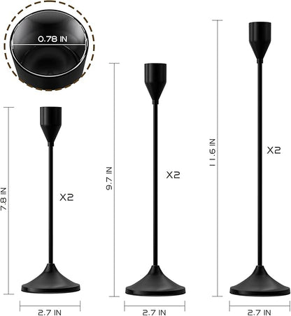 Brass Black Metal Taper Candle Holder, Vintage Candlestick Holders, Candle Sticks Holder Decor for Wedding Wedding, Dinning, Party, Fits 3/4 inch Thick Candle&Led Candles (Set of 6 Pcs)