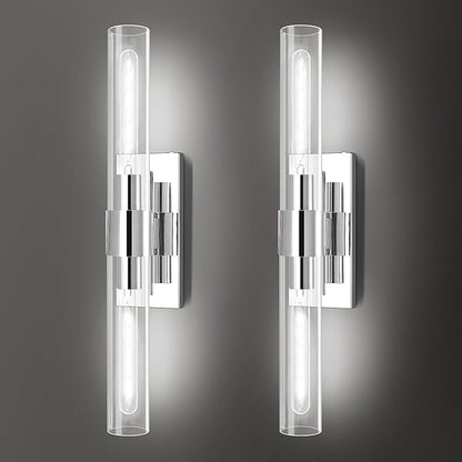 Nickle Wall Sconce Wall Sconces Set of Two, 22.8" Vanity Lights for Bathroom, Silver Sconces Wall Lighting 2-Light, Modern Wall Lights for Bedroom Living Room Bathroom Hallway