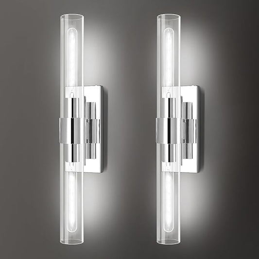 Nickle Wall Sconce Wall Sconces Set of Two, 22.8" Vanity Lights for Bathroom, Silver Sconces Wall Lighting 2-Light, Modern Wall Lights for Bedroom Living Room Bathroom Hallway