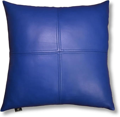 LL LEATHER LOVERS Lambskin Leather Pillow Cover, Hand Panel Stitched Leather Decorative Throw Pillow Covers for Couch Sofa Bed Living Room Garden (14x14 Inches, Deep Blue Pack of 1)