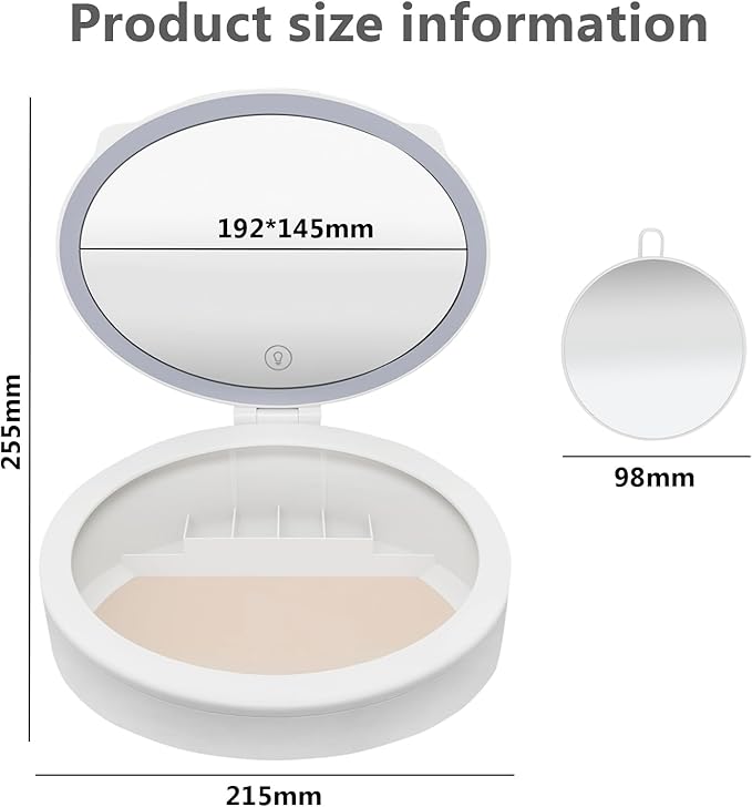 LED Mskeup Mirror with Storage, 4K high-Definition Touch Screen Travel Vanity Mirror with 3 Types of Lights, USB Charging, Magnetic 3-inch 10x Magnifying Glass (Pink)