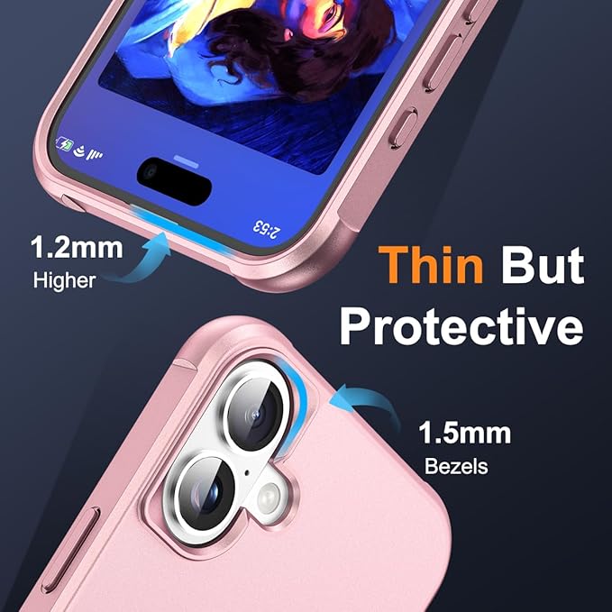 Compatible with iPhone 16 Plus Case with Invisible Magnetic O-Ring Stand Military-Grade Case for iPhone 16 Plus 6.7" [Compatible with Mag-Safe][Great Grip Feeling], Rose Gold