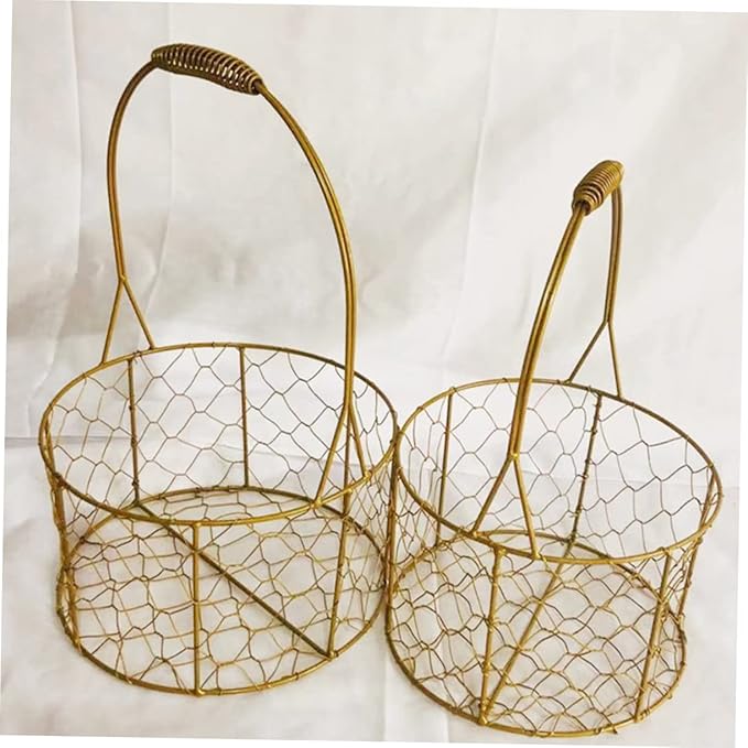 Decorative Round Wire Basket with Handle Versatile Storage for Fruits Flowers and Crafts Chic Iron Wire Basket for Weddings and Home Organization