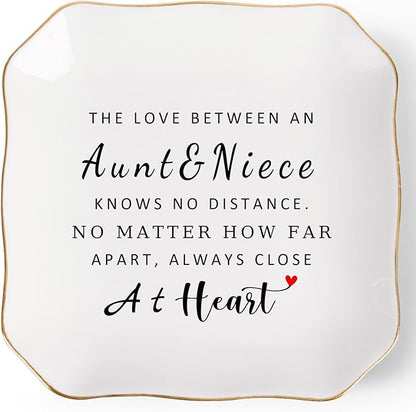 Aunt Gifts from Niece Trinket Ring Dish -The Love Between an Aunt & Niece...Always Close at Heart, Aunt and Niece Gifts for Aunts Birthday Christmas Mothers Day Valentines Gift