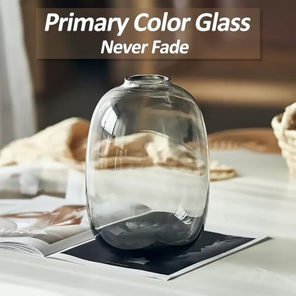 GeLive Smoked Glass Vase, Primary Colored Glass Vase, Clear Tabletop Vase, Flower Arrangement for Long Stem Branch Artificial Plant Home Indoor Centerpiece Decoration (Smoky Gray)