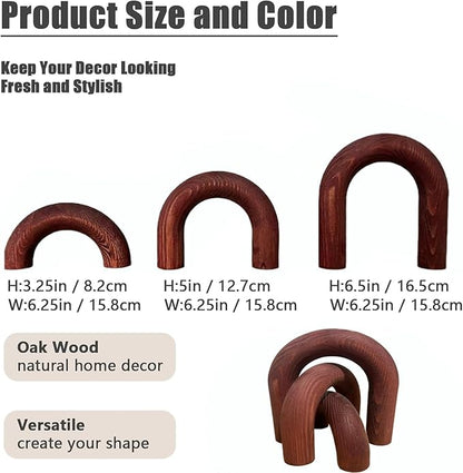 3Pcs Wood Arch Decor Accents - Home Book Table Decorative Rustic Arch Decor Modern Boho Minimalist Coffee Table Bookshelf Living Room Entryway Aesthetic Decorations Objects (Wine Red)