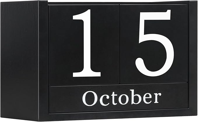Wooden Block Calendar for Desk, Large Size Daily Desktop Perpetual Desk Calendar, Cute Date Display Desk Accessories for Home Office Decor, Teacher, Classroom, Reusable Yearly, Black