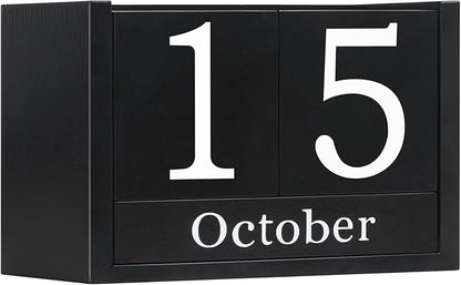Wooden Block Calendar for Desk, Large Size Daily Desktop Perpetual Desk Calendar, Cute Date Display Desk Accessories for Home Office Decor, Teacher, Classroom, Reusable Yearly, Black