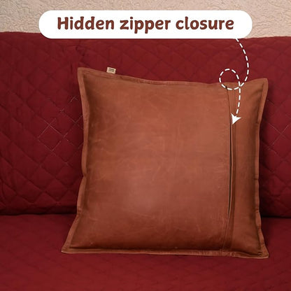 Lambskin Leather Pillow Cover - Sofa Cushion Case - Decorative Throw Covers for Living Room & Bedroom, 18x18 Inches - Orange Crunch Box Pack of 1