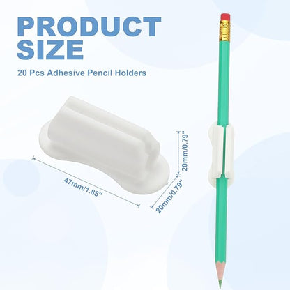 PATIKIL 20 Pcs Adhesive Pencil Holders for Desk, Universal Pencil Clip Silicone Pen Holder Office Desk Pen Organizer for Wall Clipboard Teacher Supplies, White