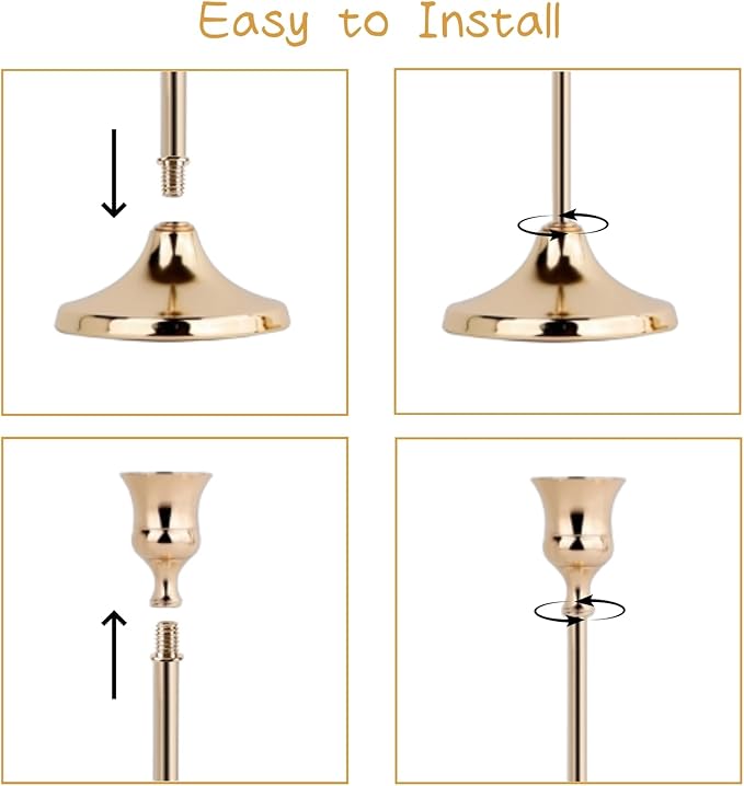 French Gold Candlestick Holders Set of 6, Metal Taper Candle Holders, Classic Decorative Candle Stick for Christmas, Wedding, Party, Dinner Tables,Home Décor