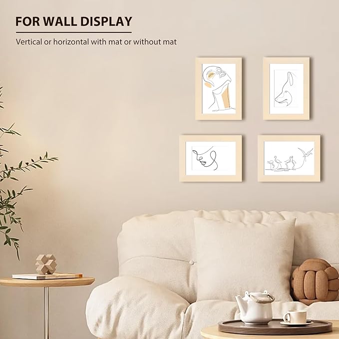 KINLINK 4x6 Frame White Oak, Solid Wood 4 x 6 Picture Frame with Acrylic Plexiglass for 3.5x5 with Mat, Tabletop and Wall Display Photo Frames 4x6 White Oak, 4 Pack