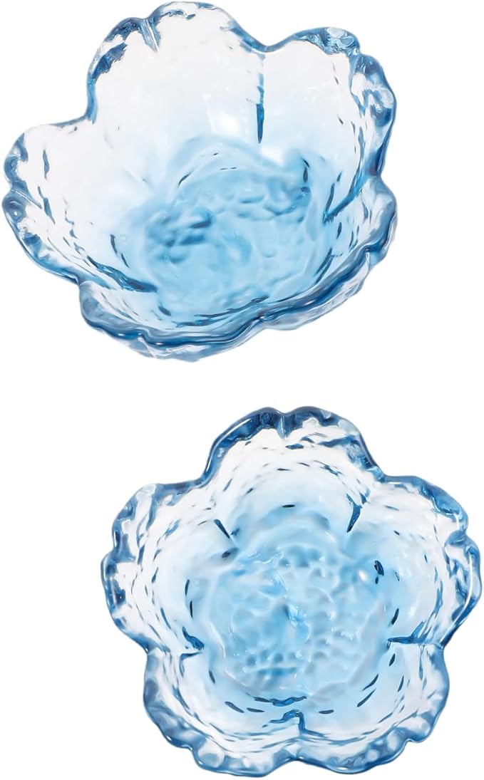 Small Blue Key Bowl Flower Glass Jewelry Dish Aesthetic Trinket Tray Engagement Wedding Ring Holder Plate Room Decor Dish Organizing Necklace Earrings