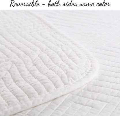 Cozy Line Home Fashions 100% Cotton Square Check Stitch Solid White Quilt Bedding Set, Bedspread Coverlet Lightweight for All Seasons (Maze - White, King - 3 Piece)