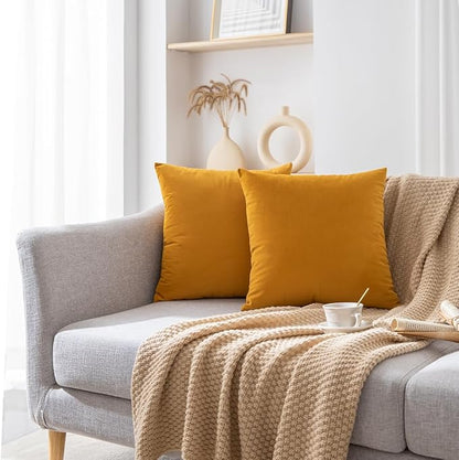 Set of 2 Velvet Throw Pillow Covers for Couch and Bed - 18"x18", Marigold